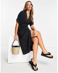 TOPSHOP - Premium - robe chemise mi-longue à coutures contrastantes et bouton - Lyst