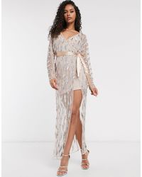 Frock and Frill Club - Lange Doorschijnende Jurk Met Versiering En Body - Meerkleurig