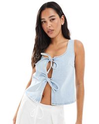 ASOS - Denim Top Met Vierkante Hals En Gestrikte Voorkant - Lyst