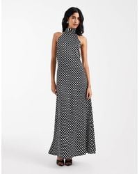 ASOS - – satin-maxikleid mit polka dots, neckholder-träger und tiefem rückenausschnitt - Lyst