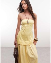 ASOS - Structured Cotton Bandeau Maxi Sundress With Dropped Waist Poplin Skirt - Lyst
