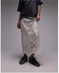 TOPSHOP - Crinkle Satin Lace Patchwork Midi Skirt - Lyst