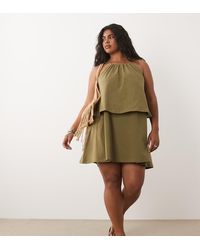 ASOS - Asos Design Curve Tie Neck Baby Doll Mini Dress - Lyst