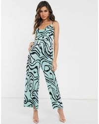ASOS Атласный Комбинезон Со Свободным Воротом И Зебровым Принтом - Синий