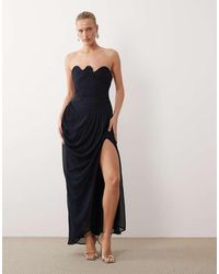 ASOS - Bandeau Swirl Neckline Satin Bodice Maxi Dress With Draped Chiffon Skirt - Lyst