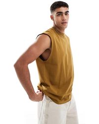 ASOS - Camiseta Marrón Sin Mangas Extragrande De Tejido Grueso De - Lyst
