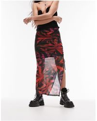 TOPSHOP - Mesh Floral Blurred Print Midi Skirt - Lyst