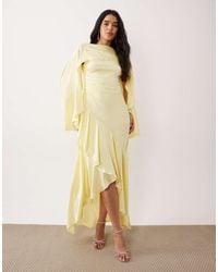 TFNC London - Bridesmaids Cape Top Satin Maxi Dress With Wrap Skirt - Lyst
