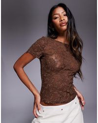 Princess Polly - Martine Sheer Lace Fitted T-shirt - Lyst