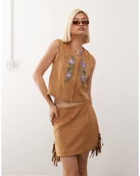 Reclaimed Vintage - Faux Suede Festival Mini Skirt With Fringing - Lyst