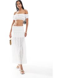 Pull&Bear - Jupe d'ensemble longue en dentelle à volants étagés - Lyst