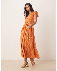 Lovedrobe - V Neck & Flutter Sleeve Metallic Midi Dress - Lyst