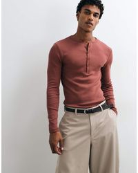 ASOS - Muscle Fit Long Sleeve T-shirt With Woven Henley - Lyst