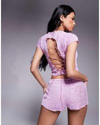 Missy Empire - Textured Waffle Open Lace Back Top Co-Ord - Lyst