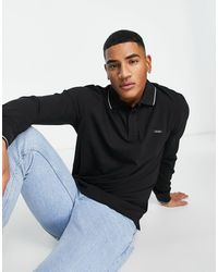 Calvin Klein - Logo Tipped Stretch Pique Cotton Blend Long Sleeve Polo - Lyst