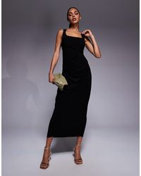 ASOS - Shaped Neckline Wide Strap With Draped Skirt Midi Dress - Lyst