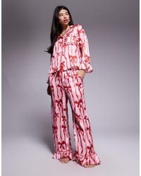 River Island - Satin Bow Pajama Set - Lyst