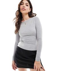 Miss Selfridge - Top Gris Jaspeado De Manga Larga Con Cuello Barco De -Sin Color - Lyst