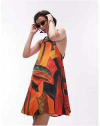 TOPSHOP - – schwingendes minikleid mit perlenträgern und papaya-print - Lyst