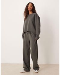 ASOS - T-shirt d'ensemble raccourci coupe carrée à manches longues en maille interlock - anthracite - Lyst