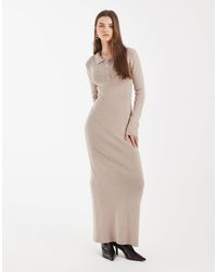 4th & Reckless - Ribbed Knit Button Detail Collared Long Sleeve Maxi Dress - Lyst