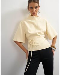 TOPSHOP - High Neck Tie Detail Short Sleeved Top - Lyst