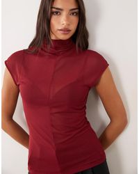 ASOS - Sheer High Neck Short Sleeve Top With Seam Detail - Lyst