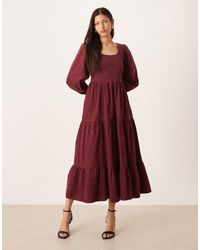 Nobody's Child - Ruby Cord Shirred Detail Balloon Sleeve Tiered Midi Dress - Lyst