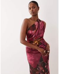 ASOS - One Shoulder Satin Maxi Dress With Pleat Detail - Lyst