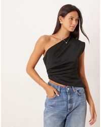 ASOS - One Shoulder Asymmetric Crepe Hem Top With Ruching - Lyst