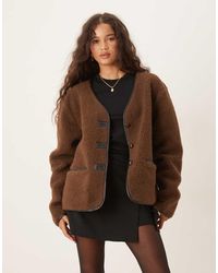 ASOS - Oversized Borg Fleece Cardigan With Pu Trim - Lyst