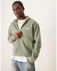ASOS - Sweat à capuche coupe carrée avec fermeture éclair et imprimé devant et au dos - cendré - Lyst