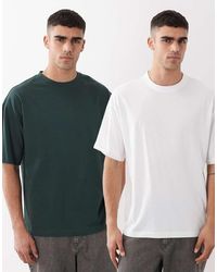 ASOS - Pack De 2 Camisetas De Color Blanco Y Verde Básicas Extragrandes Essentials - Lyst
