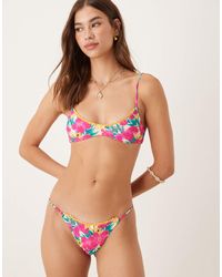 Wild Lovers - Ohana Floral Print Bikini Bottoms With Contrast Lace - Lyst
