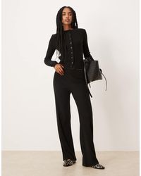 ASOS - Pantalones Negros De Pernera Ancha De Punto Acanalado De (Parte De Un Conjunto)-Marrón - Lyst