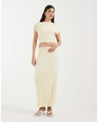 4th & Reckless - Jupe longue d'ensemble en maille côtelée à taille haute - beurre - Lyst