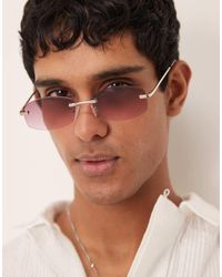 ASOS - Round Rimless Sunglasses With Purple Lenses And Temples - Lyst