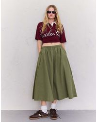 Bershka - Elasticated Waist Midi Skirt - Lyst