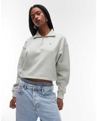 Tommy Hilfiger - Maglione Squadrato Corto Color Salvia Con Zip 1/4 - Lyst