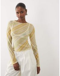 ASOS - Gestreepte Top Van Mesh Met Lange Mouwen En Strepen - Lyst