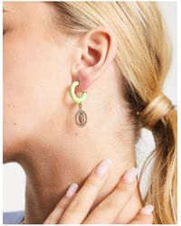 TOPSHOP Enamel And Pave Icon Coin Drop Hoop Earrings - Green