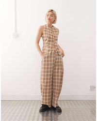 Reclaimed (vintage) - Pantalones De Sastre A Cuadros De Corte Barrel De (Parte De Un Conjunto) - Lyst