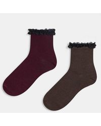 ASOS - Pack De 2 Pares De Calcetines Tobilleros De Color Burdeos Y Marrón Chocolate Con Volante En El Borde De - Lyst