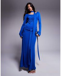 DASKA - Ruched Maxi Dress With Waist And Neck Tie Detail - Lyst