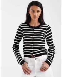 Brave Soul - Crew Neck Knitted Cardigan With Gold Buttons - Lyst