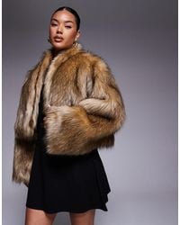 Aria Cove - Oversized Cropped Wide Sleeve Faux Fur Jacket - Lyst