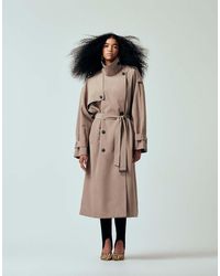 ASOS - Trench Lungo Oversize Color Pietra Con Cintura - Lyst