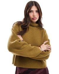 & Other Stories - Wool Knitted Rib Funnel Neck Sweater With Split Back Neck And Volume Sleeves - Lyst