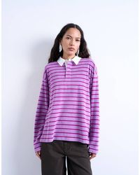 TOPSHOP - Towelling Stripe Oversized Long Sleeve Polo - Lyst