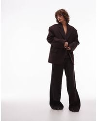 ASOS - Blazer oversize élégant à épaulettes en laine mélangée - chocolat à fines rayures - Lyst